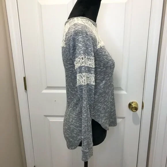 Rewind grey long sleeve top with cream lace detail, size x small - Picture 7 of 12